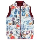 Boys White, Blue & Burgundy Reversible Gilet, 1, hi-res