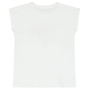 Girls White Sequined Logo T-Shirt