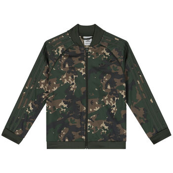 Green & Black Trefoil Logo Camouflage Zip Up Top