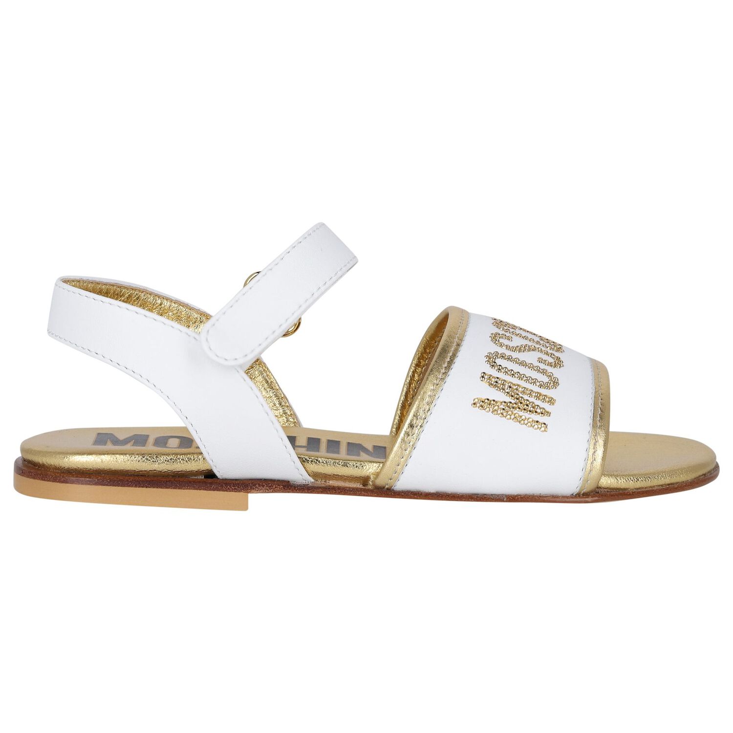 Girls White & Gold Leather Logo Sandals, 1, hi-res image number null