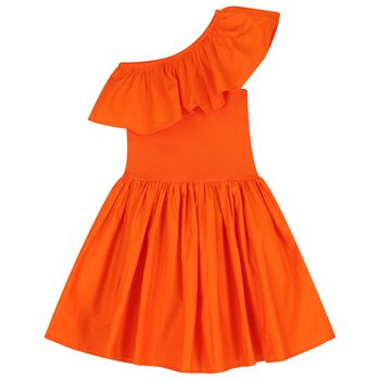 Girls Orange Ruffled Dress