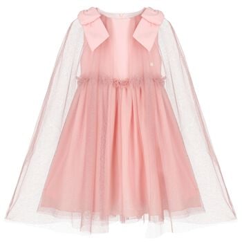 Girls Pink Tulle & Chiffon Cape Dress