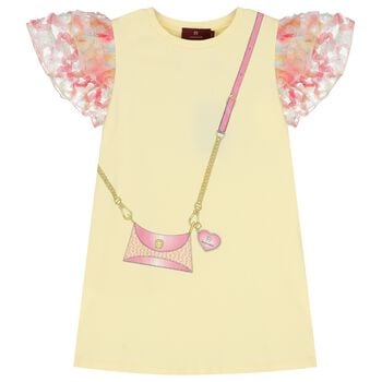 Girls Yellow Bag Logo Dress