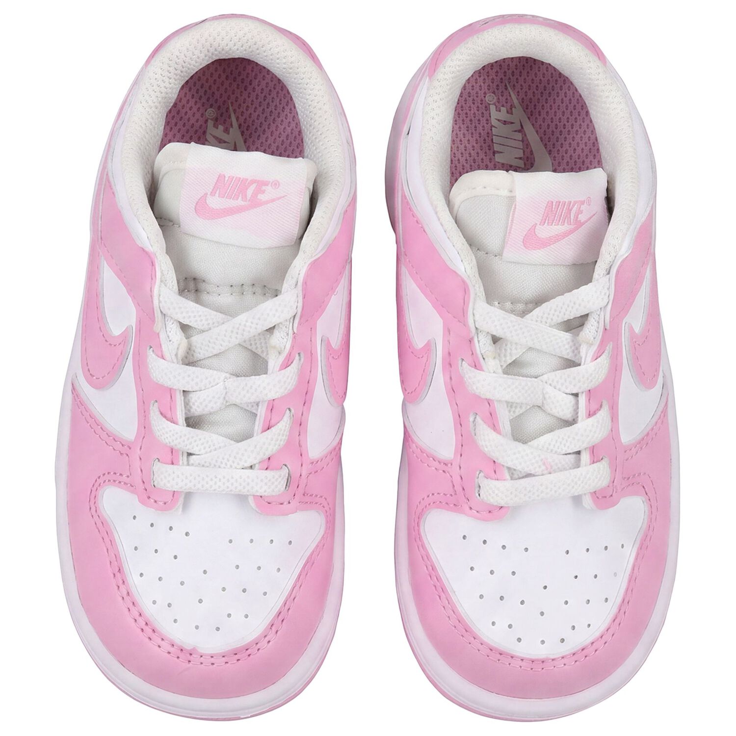 Younger Girls White & Pink Logo Dunk Low Trainers, 1, hi-res