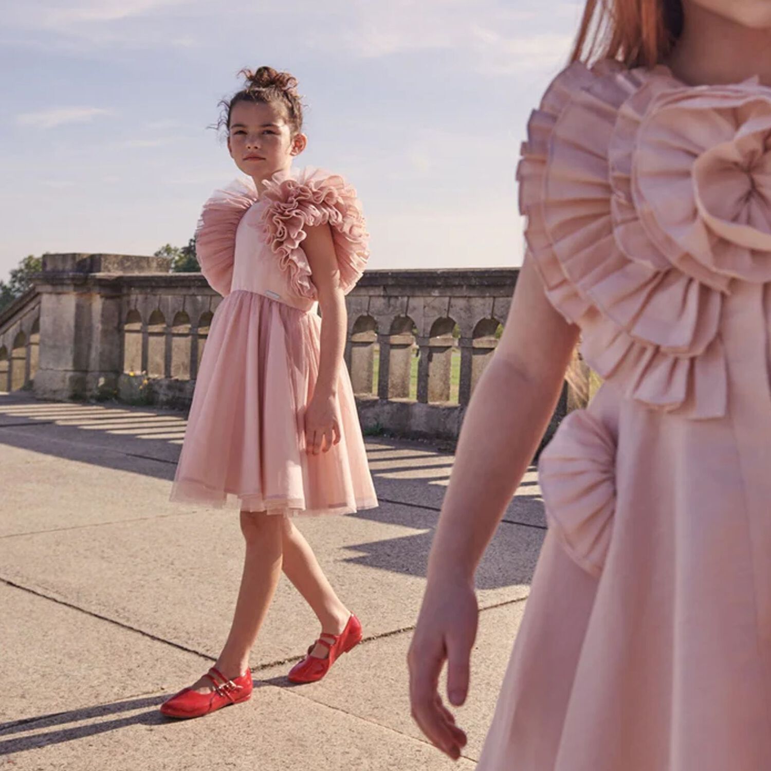 Girls Pink Tulle Ruffle Dress, 1, hi-res image number null