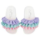 Girls White, Aqua & Purple Ruffled Sliders, 1, hi-res