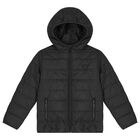 Boys Black Logo Padded Puffer Jacket, 1, hi-res