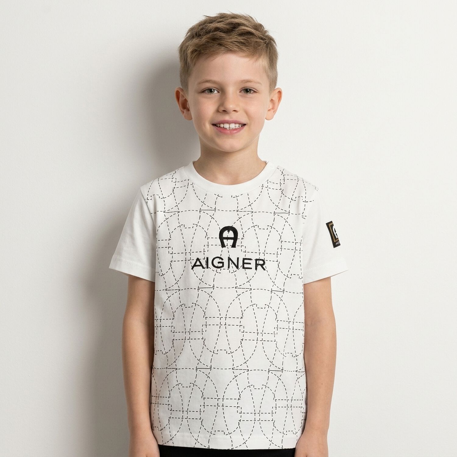 Younger Boys White Logo T-Shirt, 1, hi-res