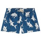 Boys Navy Blue Sharks Swim Shorts, 1, hi-res
