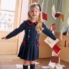 Girls Navy Blue Ribbon Dress, 1, hi-res