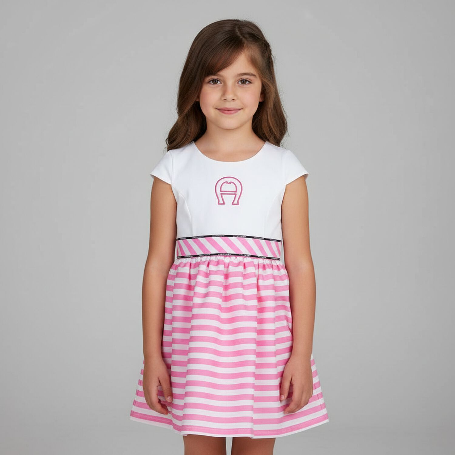 Girls Pink & White Striped Dress, 1, hi-res image number null