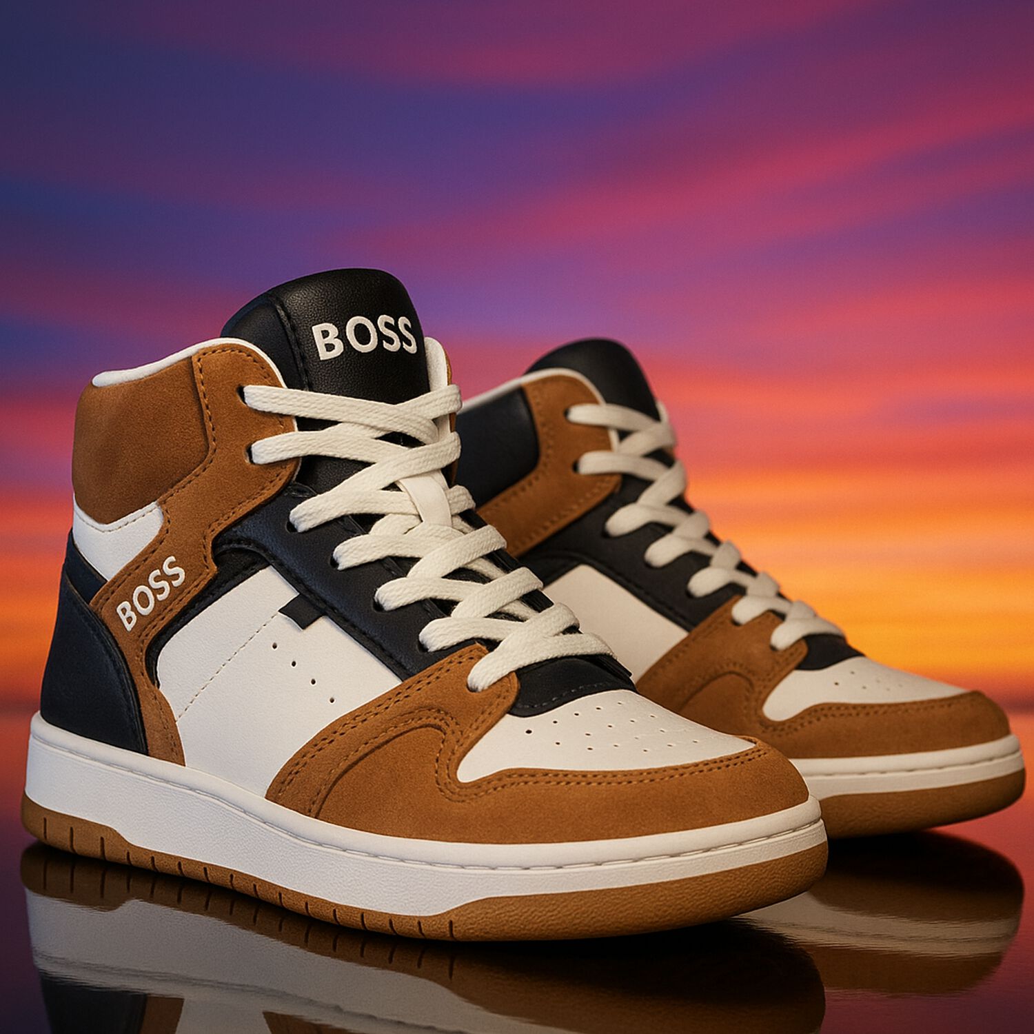 Boys White & Beige Logo Trainers, 1, hi-res image number null