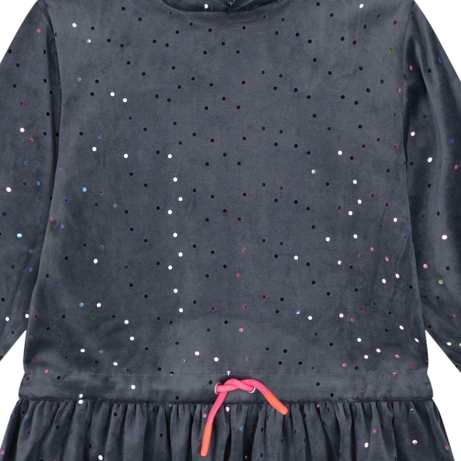 Girls Grey Dot Hooded Dress, 1, hi-res