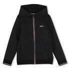 Boys Mini Me Black Logo Hooded Zip Up Top, 1, hi-res