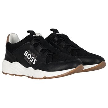 Boys Black Logo Trainers