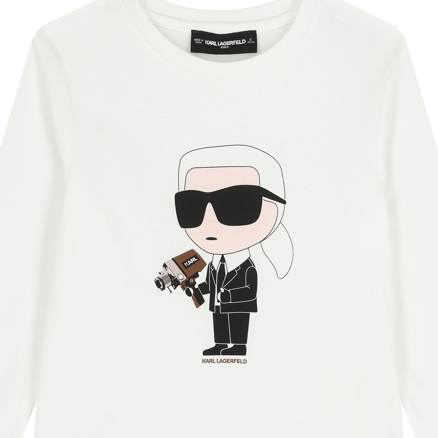 Boys White Ikonik Karl Long Sleeve Top, 2, hi-res