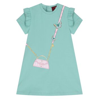 Younger Girls Green Bag Logo Dress
