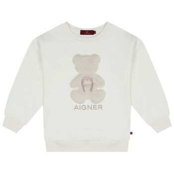 Girls Ivory Faux Fur Teddy Bear Sweatshirt