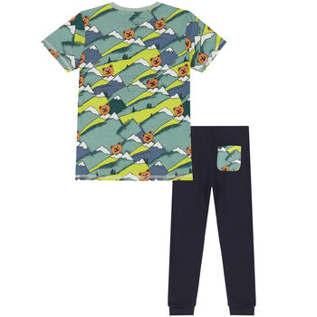 Boys Green & Navy Logo Trousers Set
