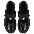 حذاء بناتي من الجلد اللامع باللون الأسود بشعار, 1, hi-res