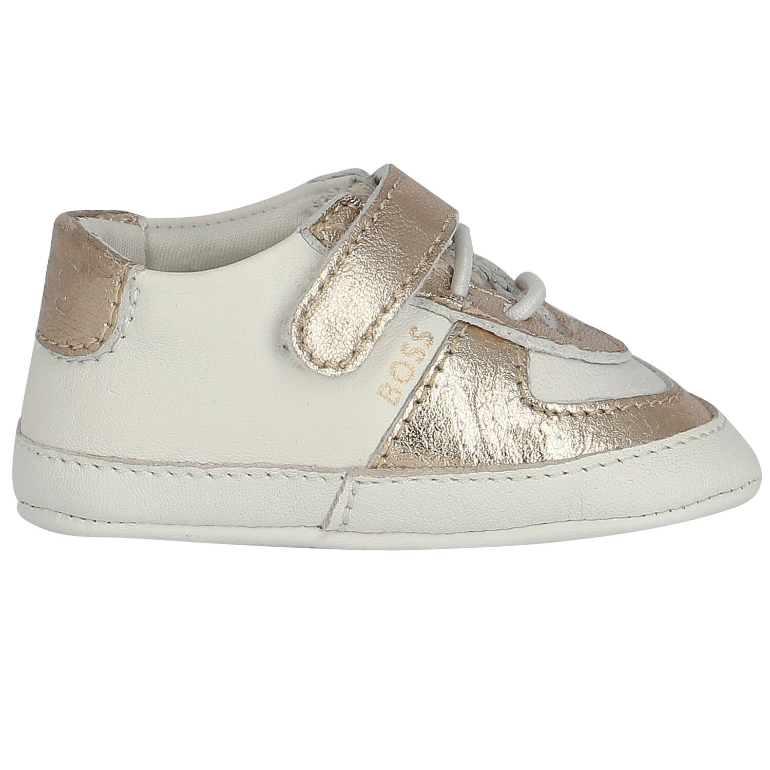 Ivory & Gold Logo Pre Walker Shoes, 1, hi-res image number null