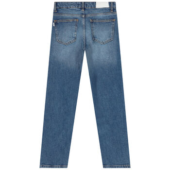 Girls Blue Embellished Logo Denim Jeans