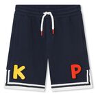 Boys Navy Blue Logo Shorts, 1, hi-res