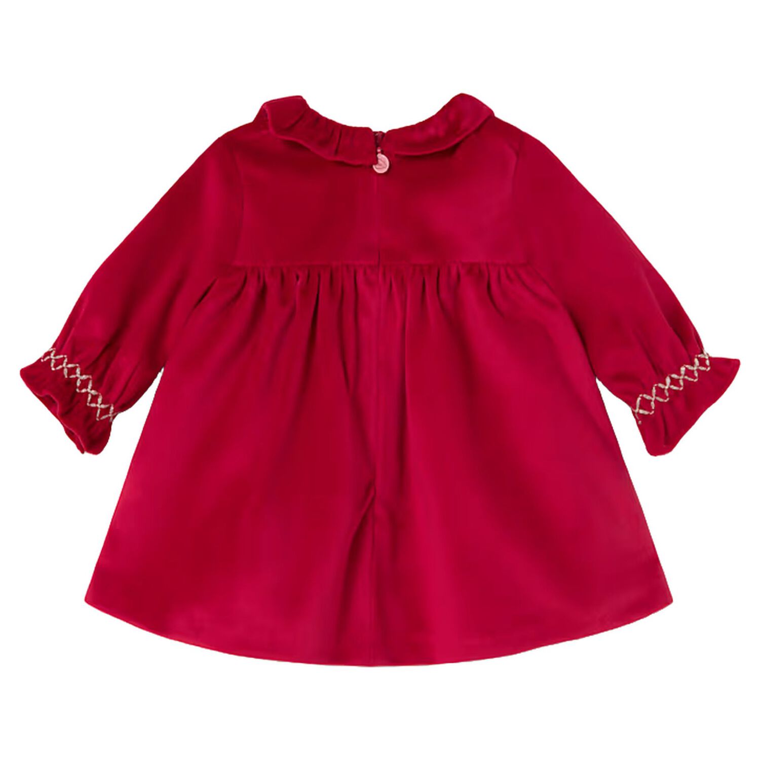 Baby Girls Red Embroidered Dress, 1, hi-res