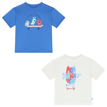 Younger Boys Blue & White T-Shirts ( 2-Pack )