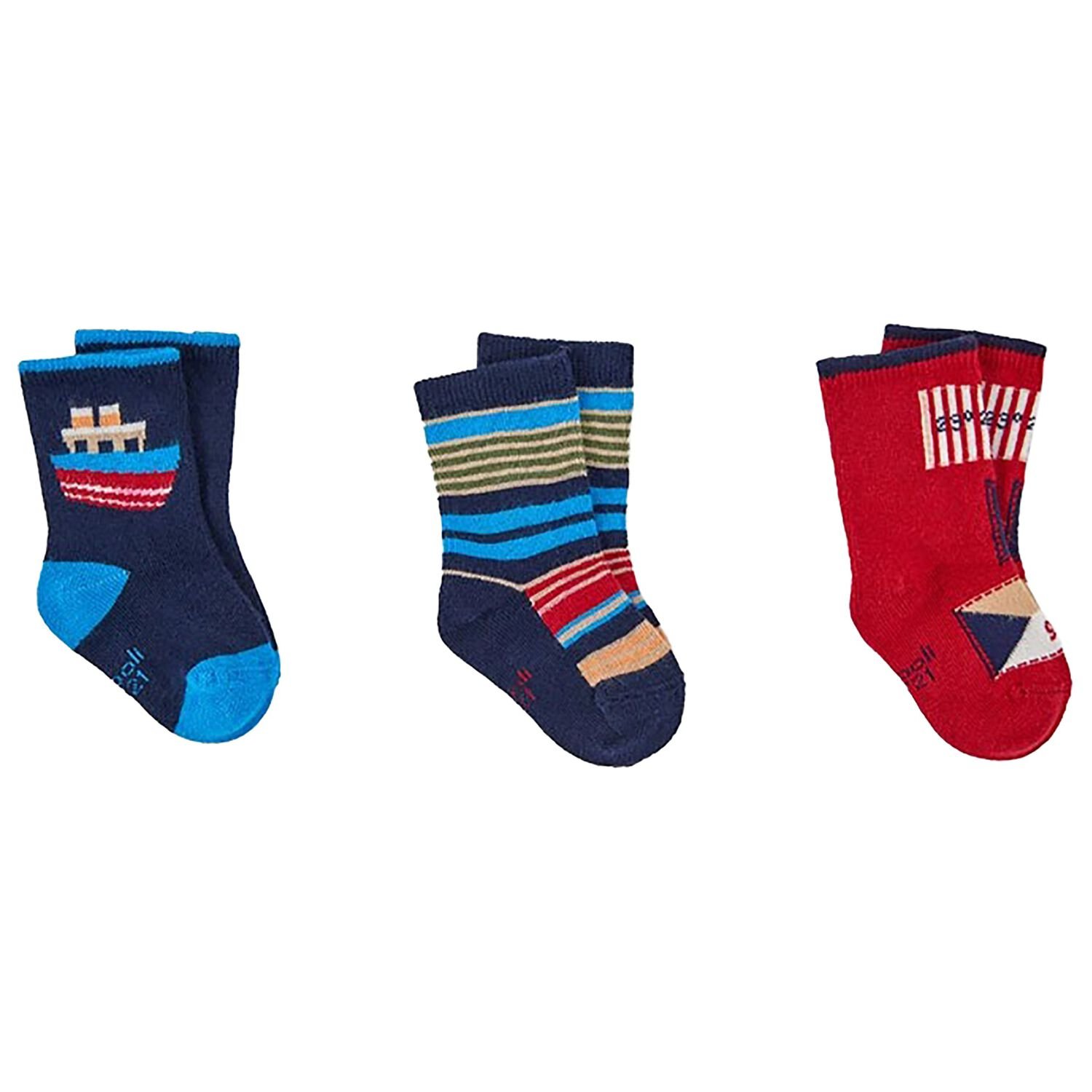 Boys Navy Blue & Red Socks ( 3-Pack ), 2, hi-res