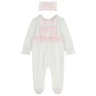 Baby Girls Ivory & Pink Babygrow & Headband Set, 1, hi-res