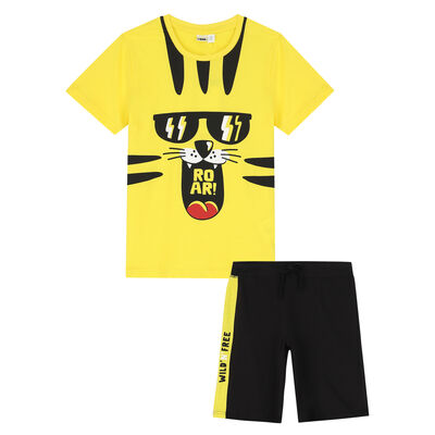 Boys Yellow & Black Tiger Shorts Set
