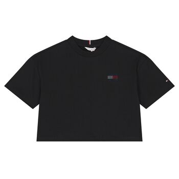 Girls Black Embellished Logo T-Shirt