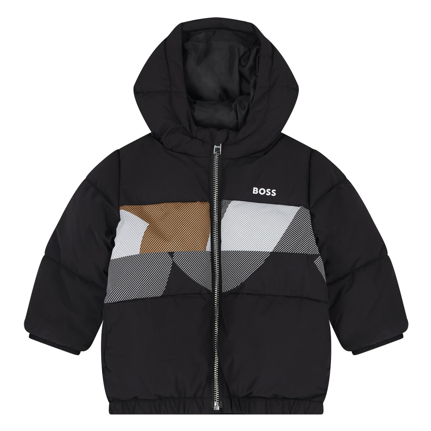 Younger Boys Black Logo Puffer Jacket, 1, hi-res