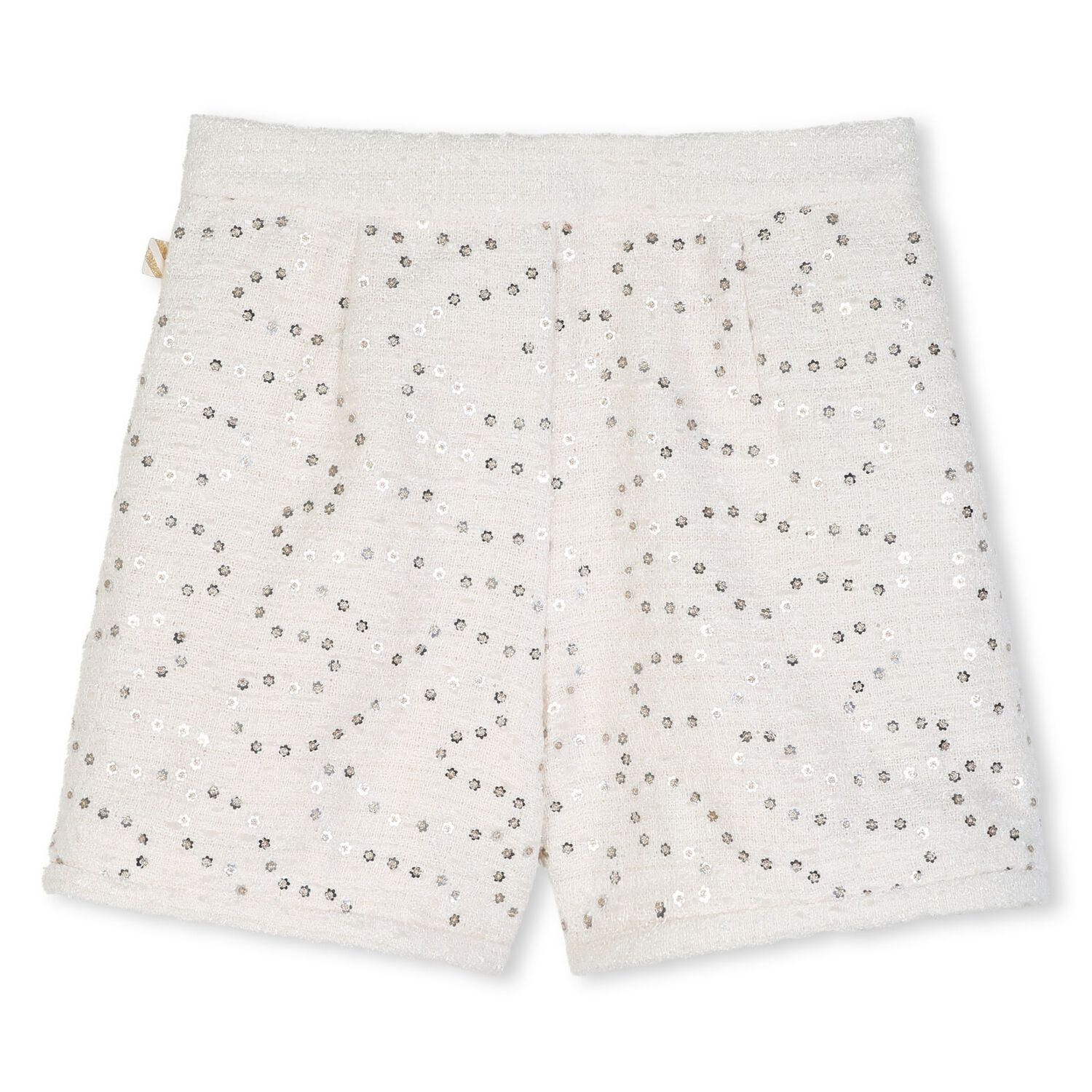 Girls Ivory Sequin Tweed Shorts , 1, hi-res