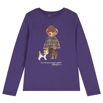 Girls Purple Polo Bear Long Sleeve Top