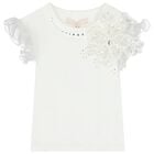 Girls White Sequin Flower Blouse, 1, hi-res