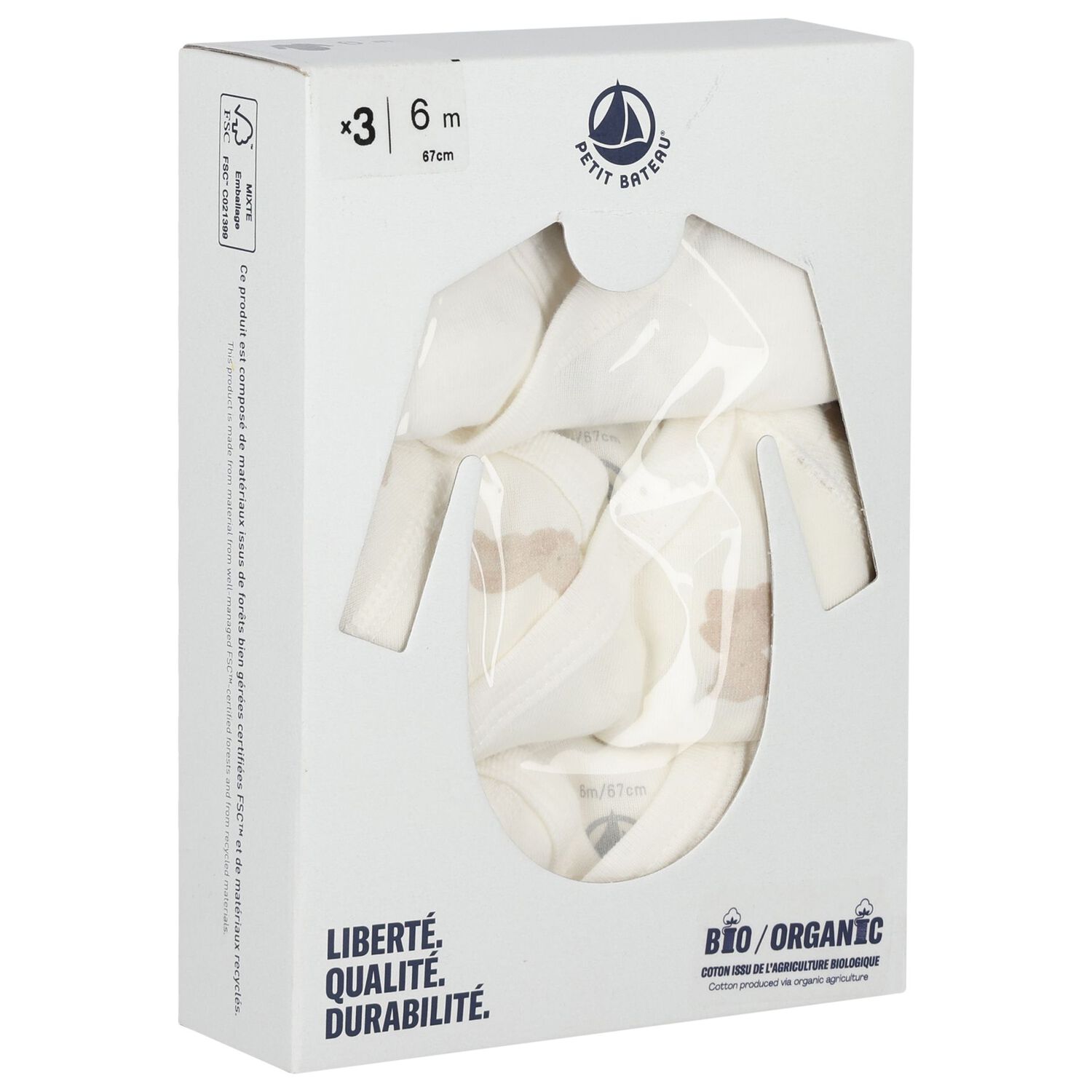 Ivory & Beige Teddy Bear Logo Baby Bodysuit ( 3-Pack ), 1, hi-res