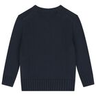 Boys Navy Blue Flag Knitted Sweatshirt, 1, hi-res