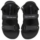 Boys Black Logo Sandals, 2, hi-res