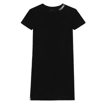فستان محبوك بالشعار باللون الأسود