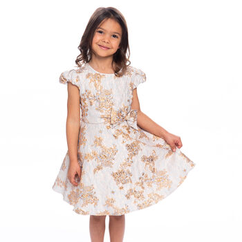 Girls Blue & Gold Brocade Dress