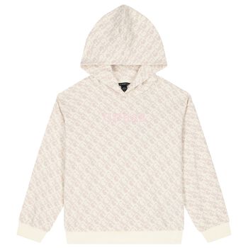 Girls Beige Logo Hooded Top