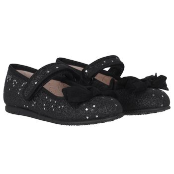 Younger Girls Black Bow Shoes