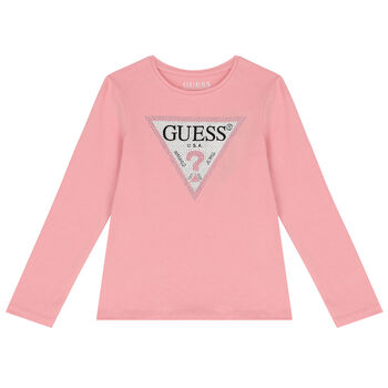 Girls Pink Logo Long Sleeve Top