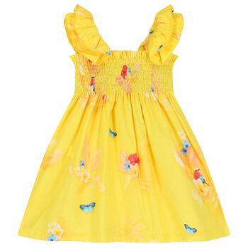 فستان بنات بطبعة الزهور باللون الأصفر