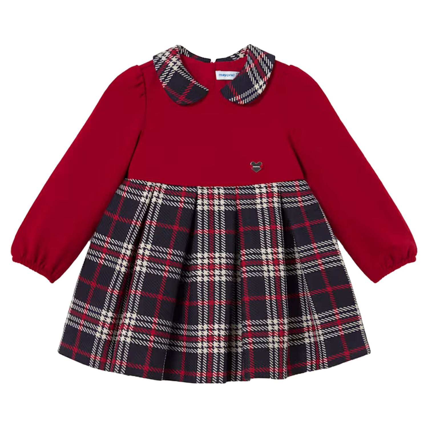 Younger Girls Red & Navy Blue Tartan Dress, 2, hi-res