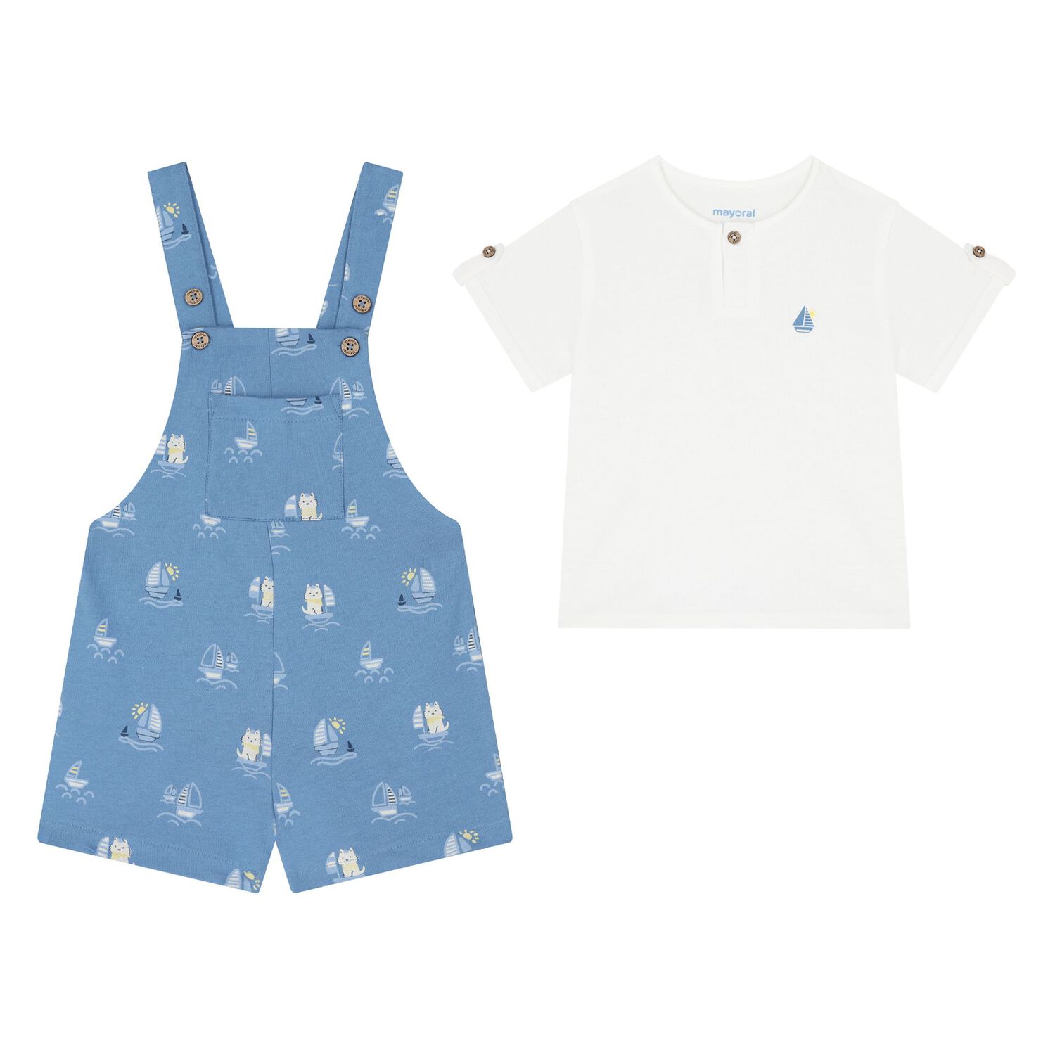 Younger Boys Blue Dungaree Set, 2, hi-res
