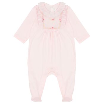Baby Girls Pink Embroidered Babygrow