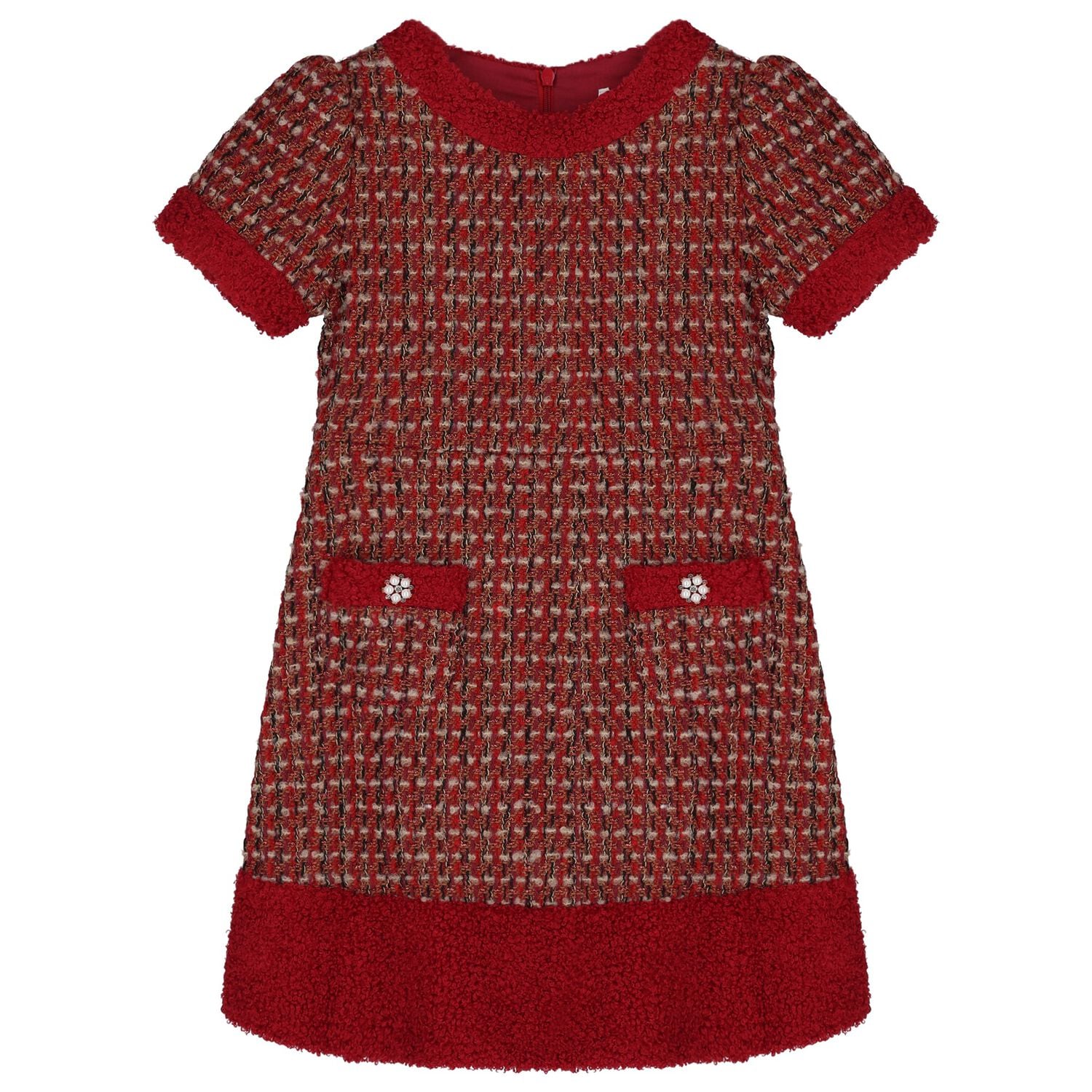 Girls Burgundy Tweed Dress , 1, hi-res